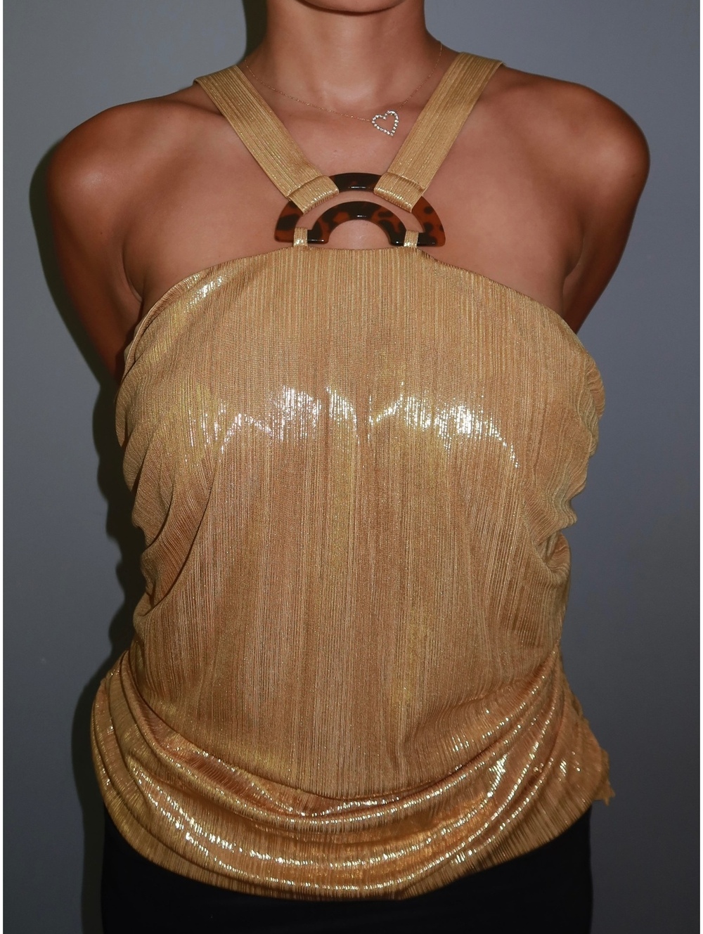 NWT BCBG Max Azria Glam Metallic Gold Ruched Halter Top